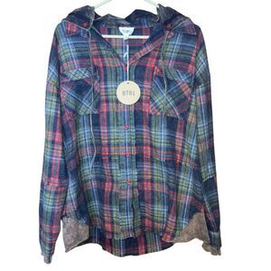 Bibi Christmas Colored Shacket Removable Hood Oversized Small New #755